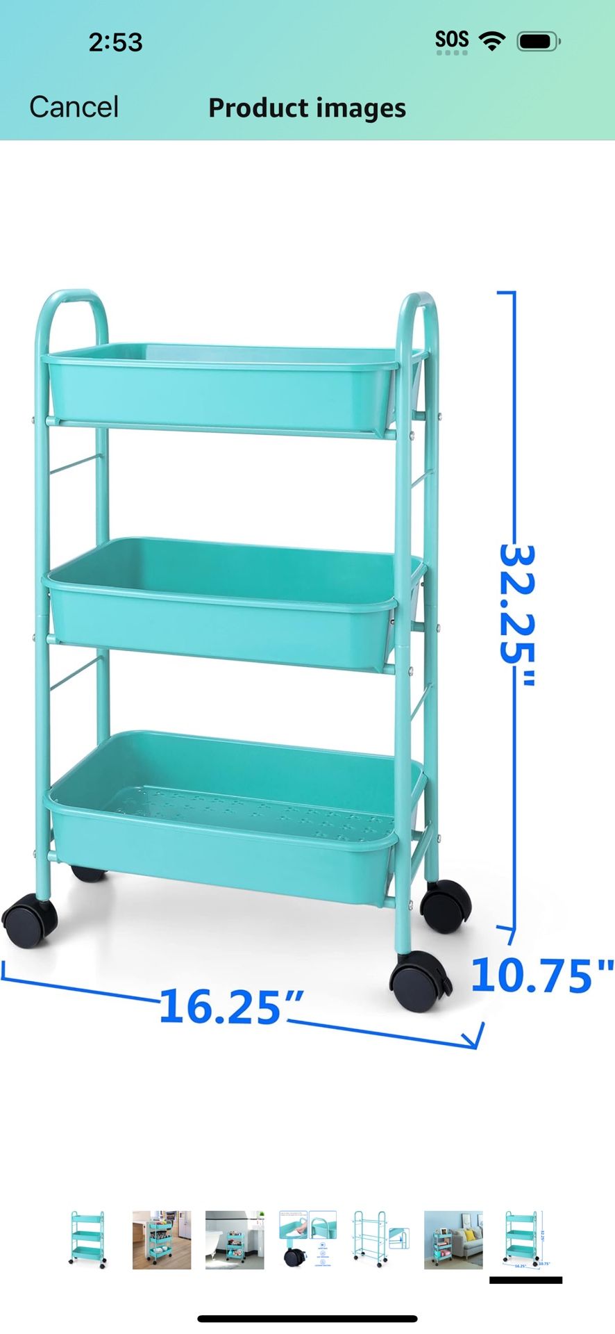 Simple Trending 3 Tier Metal Rolling Storage Cart, Utility Organizer Cart Storage Shelves with Plastic Basket on 2 Lockable Wheels for Kitchen Bathroo