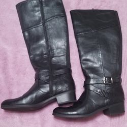 Women's Faux Leather Black Knee High Boots- Size 10