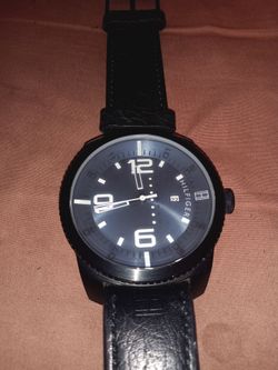 Tommy Hilfiger watch black leather mens
