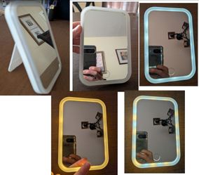 Small lighted vanity LED mirror with stand, 3-way lighting