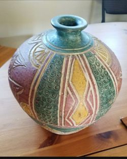 Vintage Clay Vase Made in Thailand