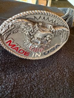 Leather Belt with Eagle Buckle