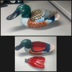 Vintage Hand Painted Wooden Duck Decoy Trinket Box (Hidden Compartment)