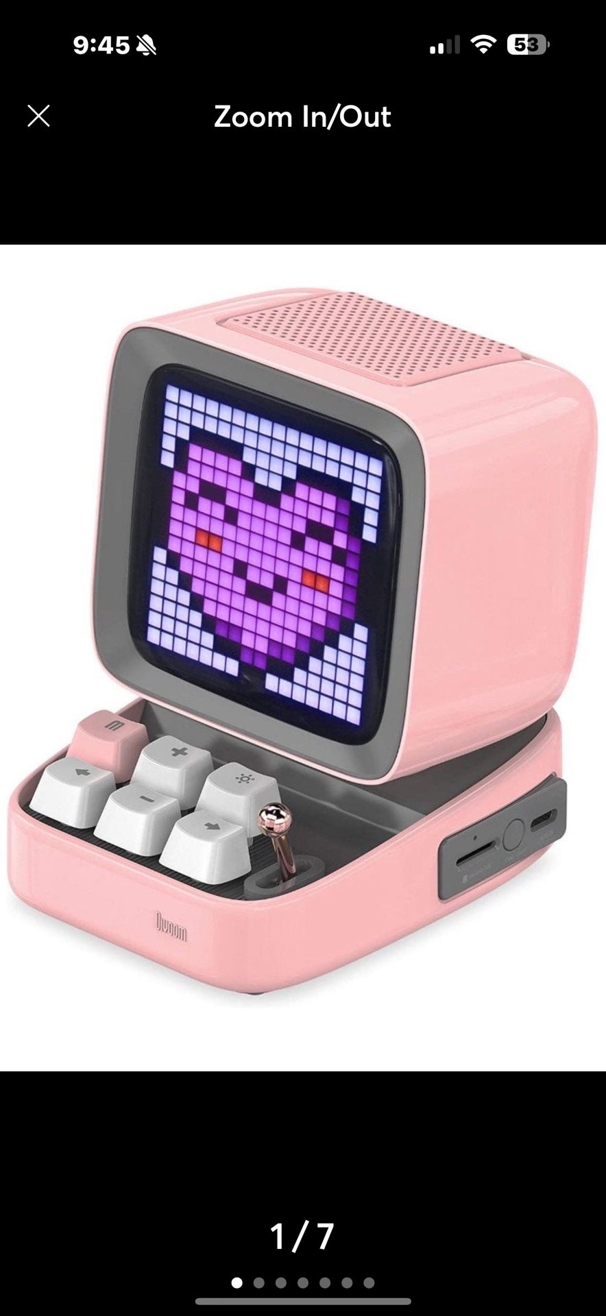 Ditoo Retro Pixel Art Game Bluetooth Speaker with 16X16 LED App Controlled Front Screen (Pink)