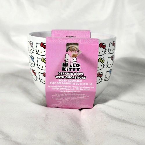 Hello Kitty Faces Ceramic Ramen Bowl With Chopsticks 20oz