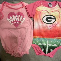 Baby Girl Dodgers & Green Bay Packers Onesies bundle. 6-9 months