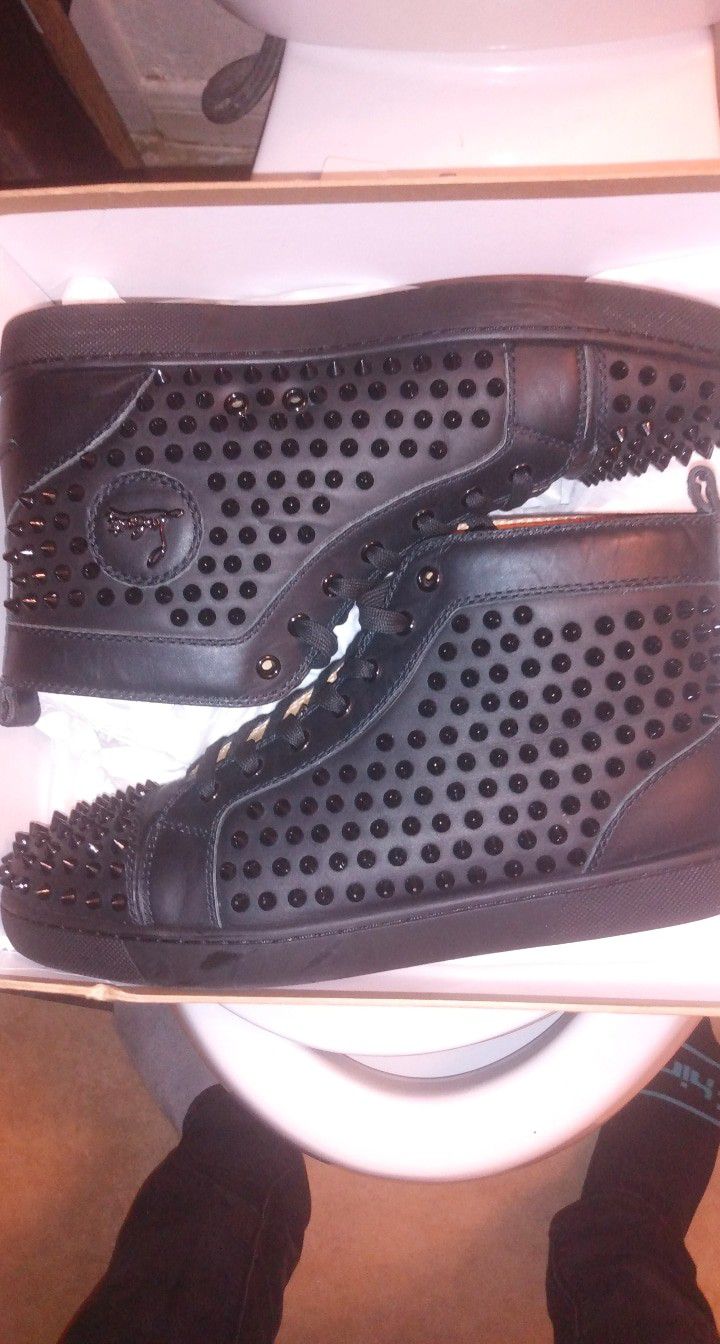 All black Crystal Louis Vuitton red bottoms