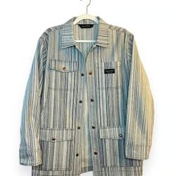 Raised by Wolves Renfrew Work Jacket in Blue/White Hickory Stripe Size M
