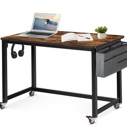 New 48” rustic brown portable computer desk with wheels