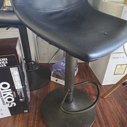 4 Dining Barstool Chairs Black Leather - Adjustable Height
