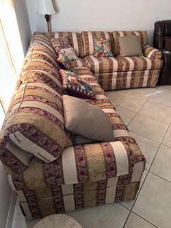 Floral Striped Fabric Sectional Sofa