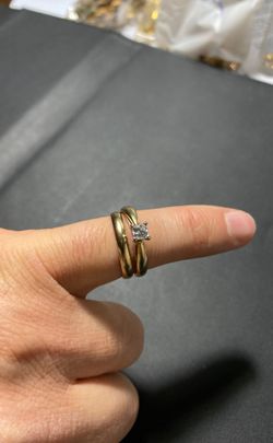 14k real solid yellow gold ring with band 1/3 ct