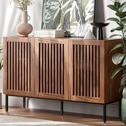 M263-Buffet Cabinet, Modern Credenza Storage Cabinet with Adjustable Shelves and Metal Base, 47 Inch Wood Multifunctional Console Table for Kitchen, L
