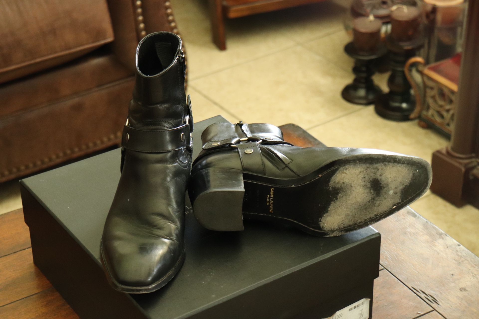 Saint Laurent Wyatt Patent-leather Boots - Men - Black Boots - EU 42