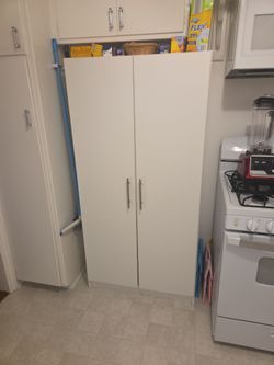 Tall White Storage Cabinet with Double Doors