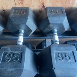 95 lbs Hex Rubber Dumbbell Weights….  Home Gym Fitness…