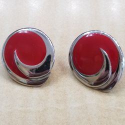 Clipon Earrings Red Enameled 