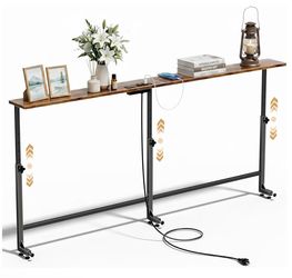 67 Inch Behind Couch Table, 23.6"-34.6" Adjustable Height Range, Behind the Couch Table with Outlet, Adjustable Console Table, Narrow Long Sofa Table