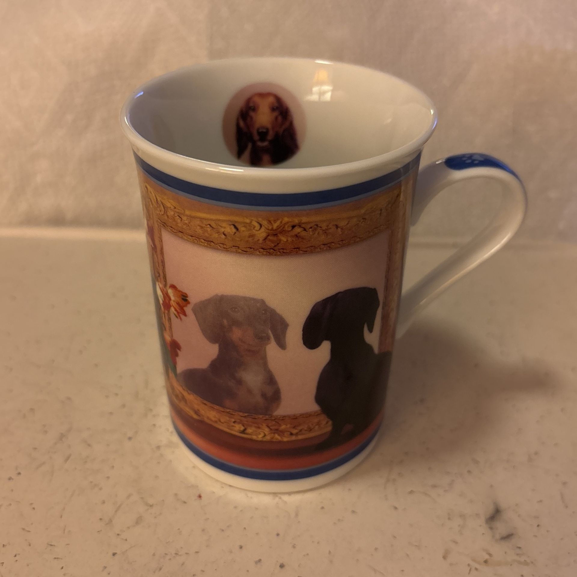 The Danbury Mint; Darling Dachshunds Porcelain Collector Mugs “ Mirror, Mirror “
