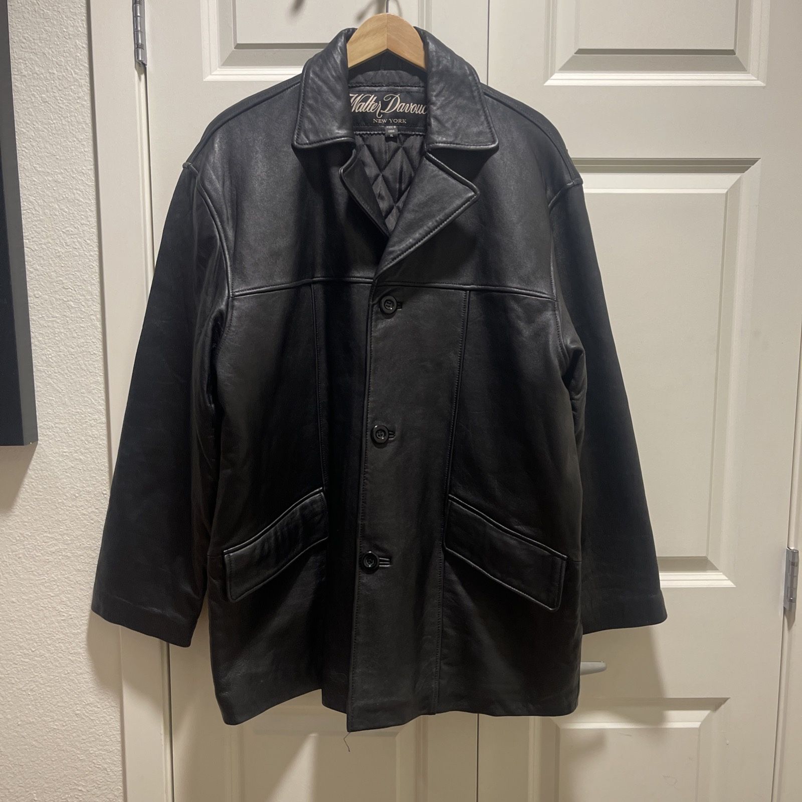 Walter Davoucci Mens Leather Jacket Coat Large Black Rare Vintage Xl Quilted
