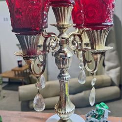 Marble & Red Glass Candle Stand Holds Up To 5 Candles 