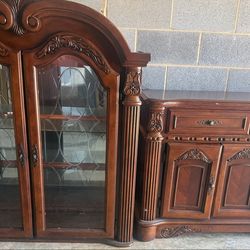 Beautiful Carved Cherry Wood China Cabinet & Buffet - FREE DELIVERY