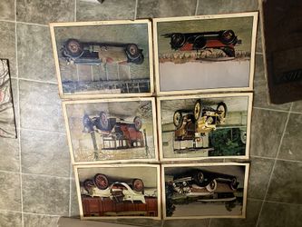 Set Of Six Automobile Prints Of Classic Cars From Early 1900s