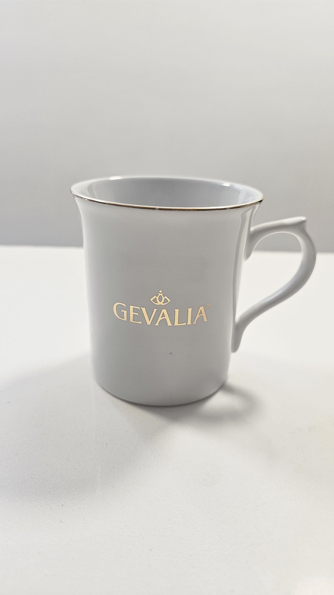 Gevalia Kaffe White Ceramic Coffee Mug – Gold Logo & Rim Accent