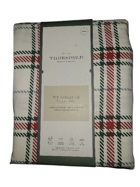 NEW Threshold 400 Thread Count Holiday Flannel Plaid Performance Sheet Set 4 Pieces Size KING