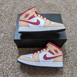 Air Jordan 1 Mid Tan/Burgundy Size 6.5y