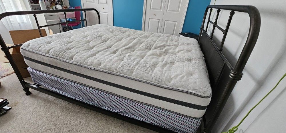 Queen Size Bed Frame + Box + Mattress