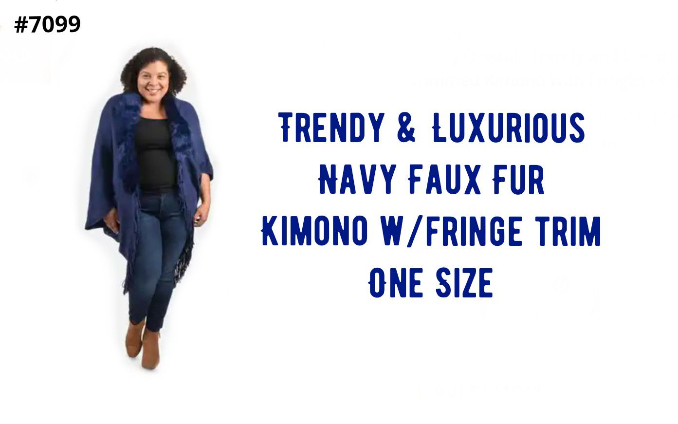 Navy Faux Fur Kimono strings Trim, one size, NWT...Now $14!!