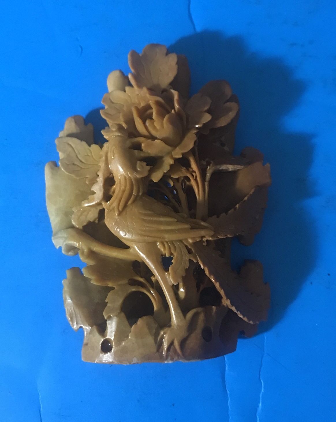 Very nice Vintage Carved Chinese Soapstone Phoenix and Foliage Sculpture
