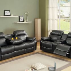 Marille Black Bonded Leather Reclining Living Room Set ( Sofa, loveseat , Couch , Sectional Options 