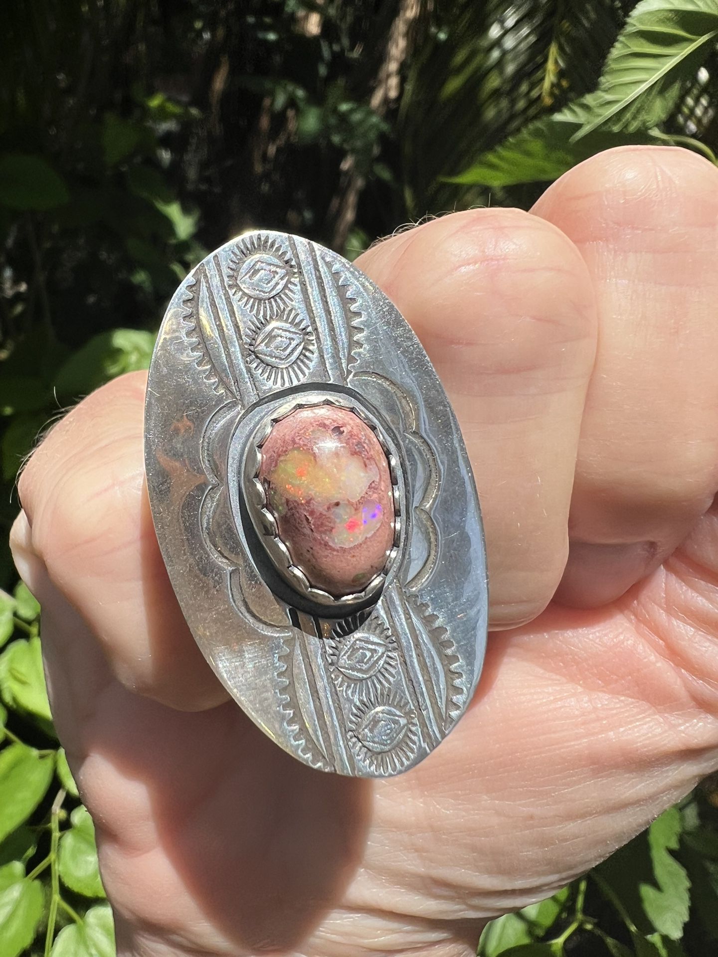 Sterling Large Opal Shield Ring 6.5