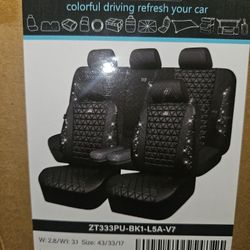 Bling Diamond Black Leather Car Seat Covers Full Sets Interior Sets,