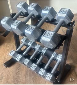 In NEW Condition Set Of Cast Iron Hex Dumbbells 8s, 10s, 15s 20s  And  25s. Total: 156 lbs [ RACK NOT INCLUDED]