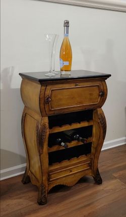 French Provincial Wood Wine Cabinet with Drawer