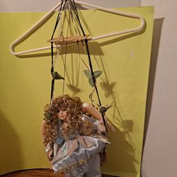 Hanging Angel Porcelain Doll On Swing For Sale -$65