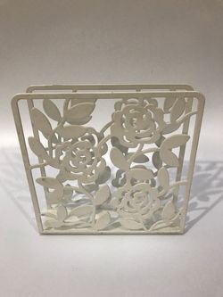 ✨ IKEA LIKSIDIG White Metal Rose Floral Napkin Holder (Excellent Condition)
