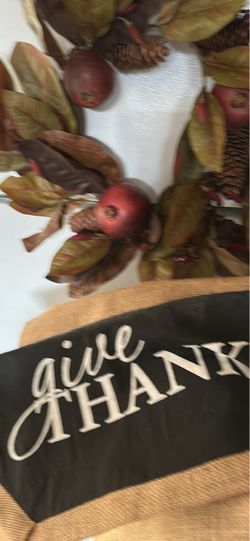 Fall Harvest Decorative Wreath/ Give Thanks Burlap table  runner