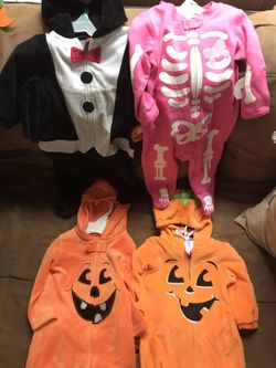 3-6 Months Brand New Pumpkin or Pink Skeleton or Bat Zipper Jump Costume. Brand New