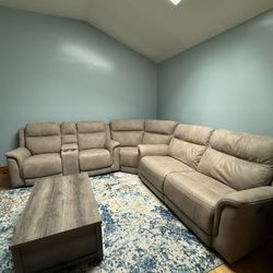 Ashley’s Furniture Power Reclining Modular Sectional+Coffee Table+End Table