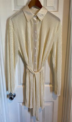 Silky Off White Ribbed Button Up Dress L