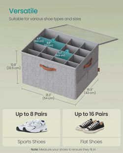 SONGMICS Shoe Organizers Storage Bins Fabric Containers w/ Handles and Clear Cover Set of 2 - Gray