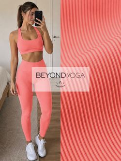 NWT • Beyond Yoga Coral Pink Ribbed Leggings Size S