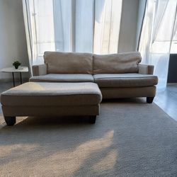 Modern Beige Sofa w/ Matching Ottoman • 🚛 Free Delivery