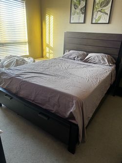 Dark Wood Queen Bed Frame with Storage