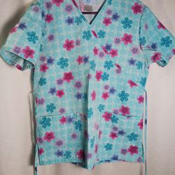 SB Scrubs Size Small Scrub Top Blue Pink Purple Flowers (read description)