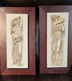 Pair Of Vintage Classical Greco Roman Inspired Sculptural Wall Plaques.


